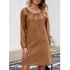 image:imageSidefeel Womens Long Sleeve Drawstring Boat Neck Mini Denim DressBrown