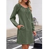 image:imageSidefeel Womens Long Sleeve Drawstring Boat Neck Mini Denim DressGreen