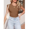 image:imageSidefeel Womens Tops Casual Crewneck Cap Sleeve ShirtsBrown