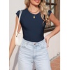 image:imageSidefeel Womens Tops Casual Crewneck Cap Sleeve ShirtsNavy Blue