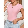 image:imageSidefeel Womens Tops Casual Crewneck Cap Sleeve ShirtsPink