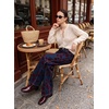 image:imageSidefeel Womens Vintage Flocked Floral Wide Leg JeansBlue Red