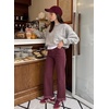 image:imageSidefeel Womens Wide Leg Jeans Mid Rise Loose Denim PantsBurgundy