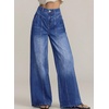 image:imageSidefeel Womens Wide Leg Stretchy Seamed Front JeansDark Blue