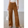 image:imageSidefeel Womens Y2K Floral Wide Leg Elastic High Waisted Baggy JeansBrown