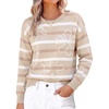 image:imageSidefeel Womens 3D Floral Long Sleeve Crewneck Striped SweatersApricot Stripe