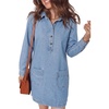 image:imageSidefeel Womens Denim Dress Casual Long Sleeve Jean DressIceland Blue