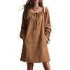 image:imageSidefeel Womens Long Sleeve Drawstring Boat Neck Mini Denim DressBrown