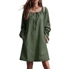 image:imageSidefeel Womens Long Sleeve Drawstring Boat Neck Mini Denim DressGreen