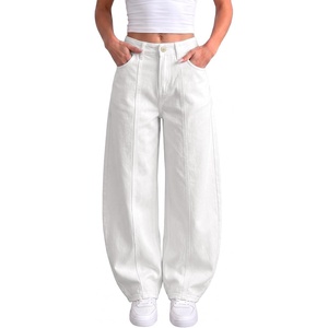 image:imageSIDEFEEL Jeans for Women Wide Leg Stretchy Barrel JeansWhite