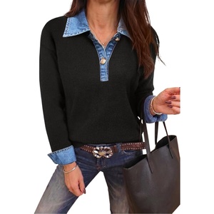 image:imageSidefeel Womens Collared Chunky Knit Pullover SweatersBlack