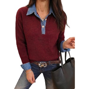 image:imageSidefeel Womens Collared Chunky Knit Pullover SweatersBurgundy