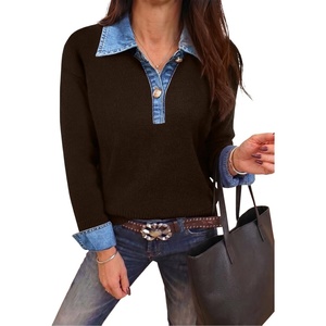 image:imageSidefeel Womens Collared Chunky Knit Pullover SweatersDark Brown