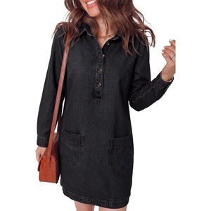 image:imageSidefeel Womens Denim Dress Casual Long Sleeve Jean DressBlack