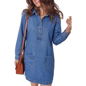 image:imageSidefeel Womens Denim Dress Casual Long Sleeve Jean DressLight Blue