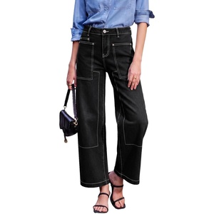 image:imageSidefeel Womens High Waist Stretchy Wide Leg Ankle JeansBlack