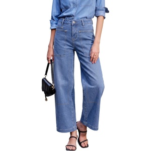 image:imageSidefeel Womens High Waist Stretchy Wide Leg Ankle JeansSky Blue