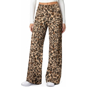 image:imageSidefeel Womens High Waisted Wide Leg Stretchy JeansKhaki Leopard
