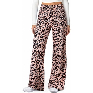 image:imageSidefeel Womens High Waisted Wide Leg Stretchy JeansPink Leopard
