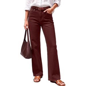 image:imageSidefeel Womens High Waisted Wide Straight Leg JeansBurgundy