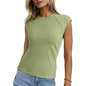 image:imageSidefeel Womens Tops Casual Crewneck Cap Sleeve ShirtsGreen
