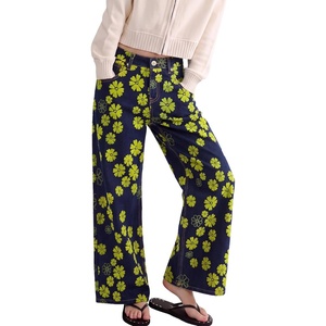 image:imageSidefeel Womens Vintage Flocked Floral Wide Leg JeansGold