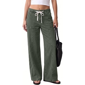 image:imageSidefeel Womens Wide Leg Jeans High Waisted Drawstring Denim SweatpantsGreen