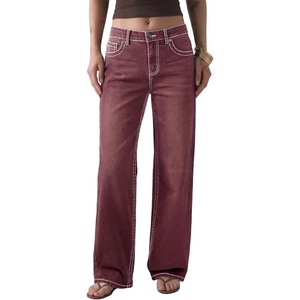 image:imageSidefeel Womens Wide Leg Jeans High Waisted Stretchy Jeans Denim PantsBurgundy