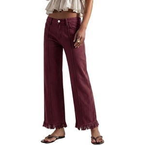 image:imageSidefeel Womens Wide Leg Jeans Mid Rise Loose Denim PantsBurgundy
