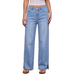 image:imageSidefeel Womens Wide Leg Jeans Mid Rise Stretchy Jeans Denim PantsSky Blue
