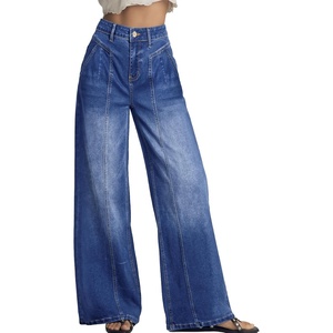 image:imageSidefeel Womens Wide Leg Stretchy Seamed Front JeansDark Blue